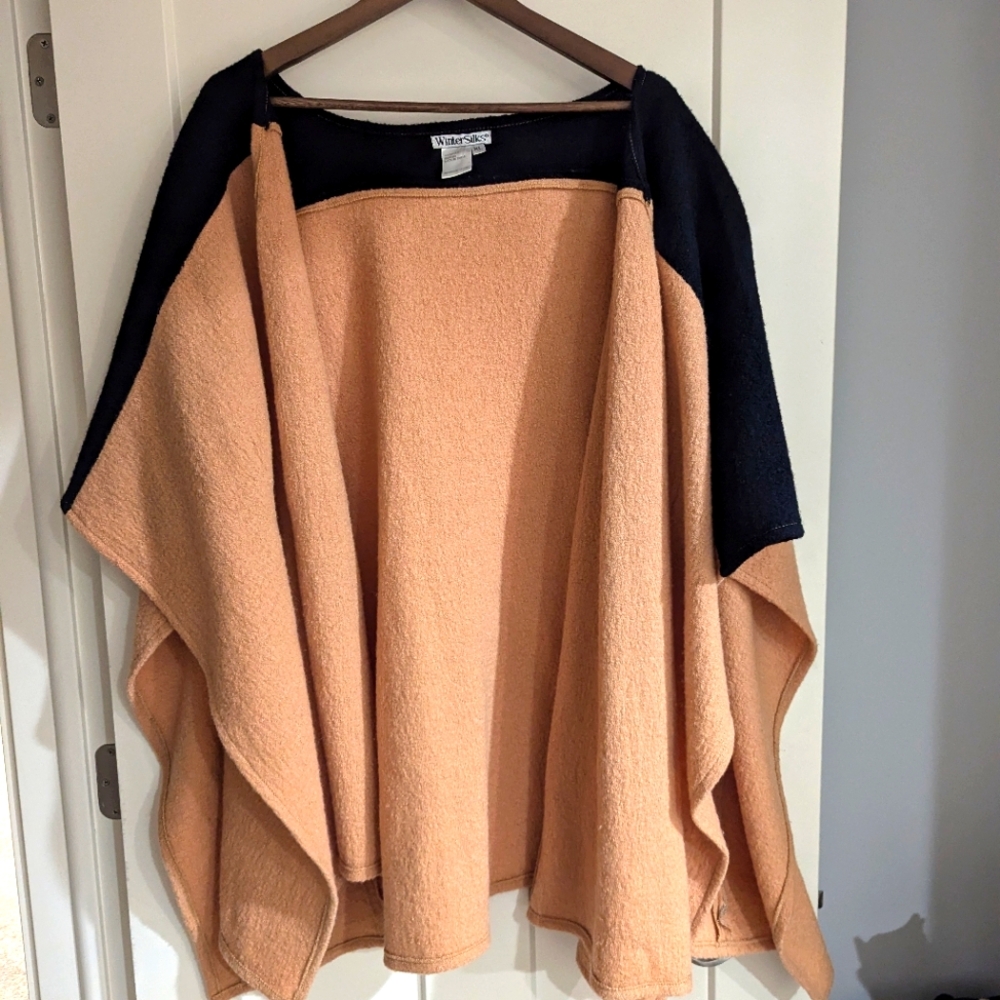 - Winter silks 100% wool XL oversized shawl tan and black, cozy wrap cover